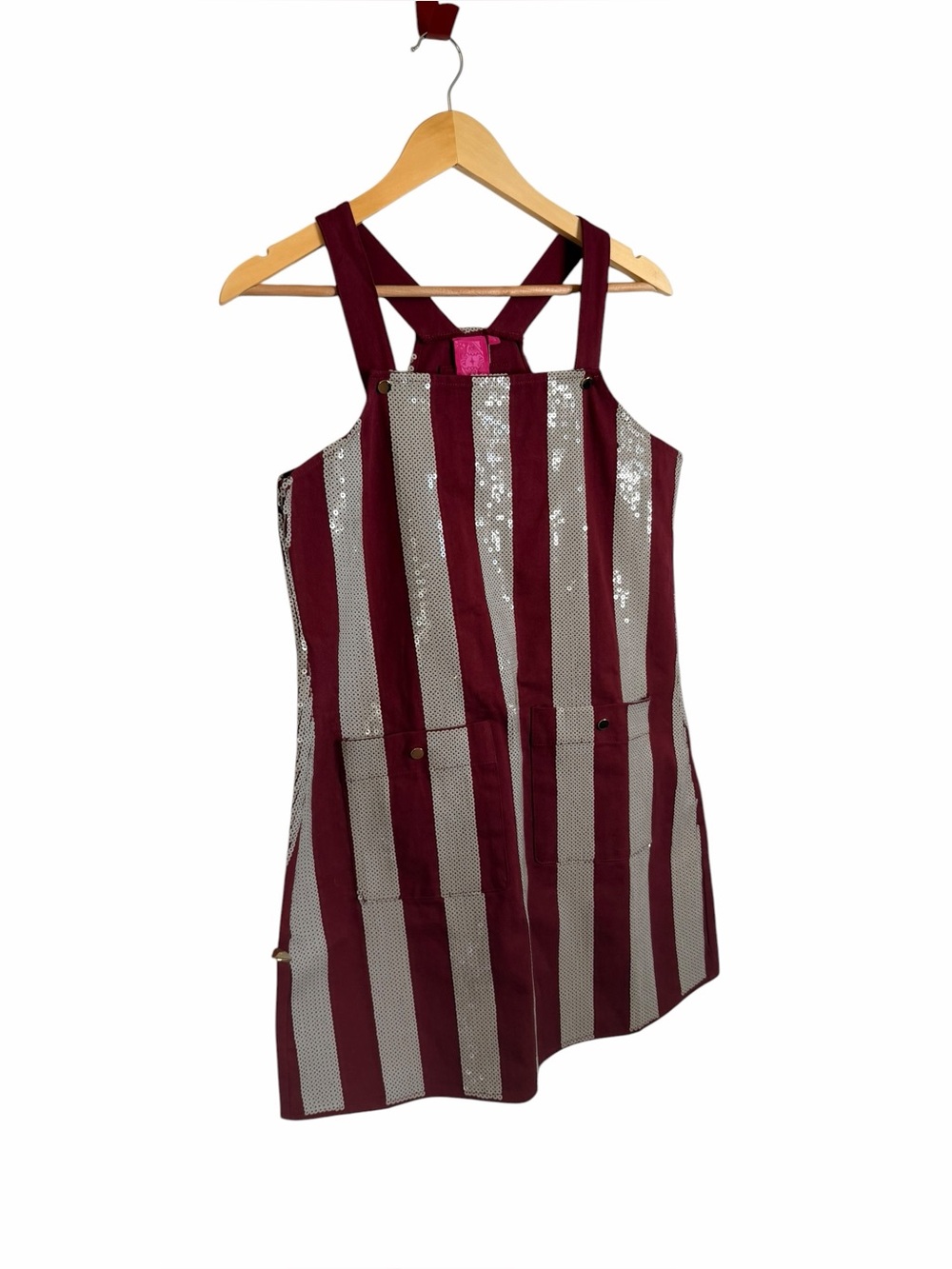 Queen of Sparkles Maroon & Grey Sequin Striped Overall Dress Women’s Small NWT - Picture 12 of 12